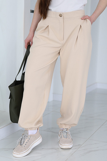 Жіночі широкі штани джогери "Flavio" | Батал Бежевий, 54-56 Київ - фото 6