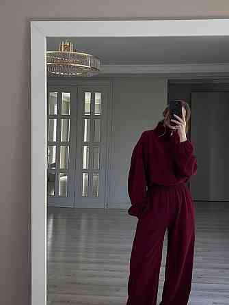 Женский теплый повседневный комбинезон трехнить на флисе Бордовый, 46/48 Одесса