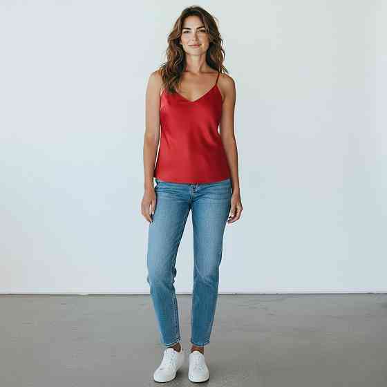 Шовкова майка на тонких бретельках Червоний 4XL Харків