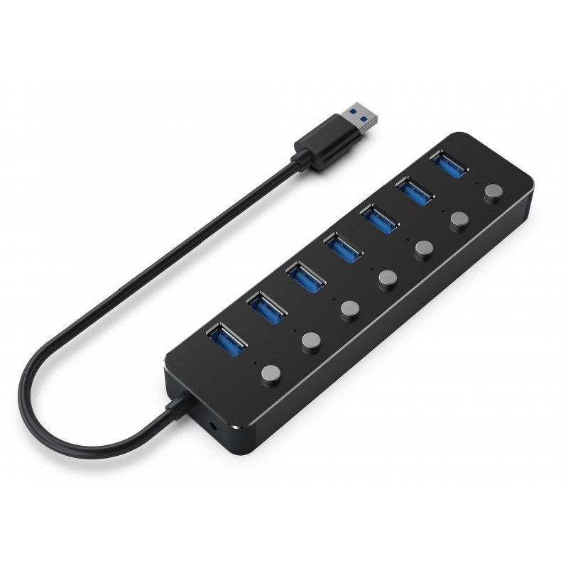 Концентратор USB 3.0 Gembird 7хUSB3.0, з вимикачами, пластик/метал, Black (UHB-U3P7P-01) ( Чорний ) Харьков - изображение 1
