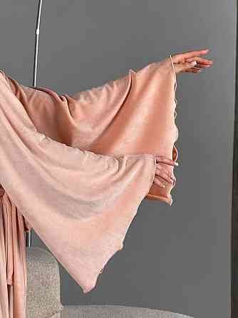 Женский стильный домашний велюровый макси халат плюш велюр Персик, Oversize 42/46 Одесса