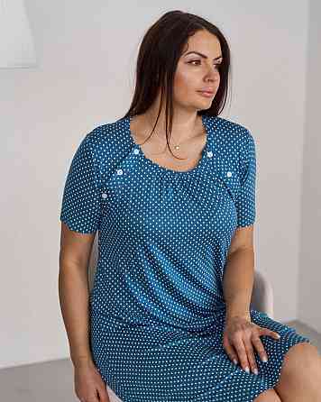 Сорочка домашня для вагітних — синя в горошок Nicoletta 7374 XL Київ