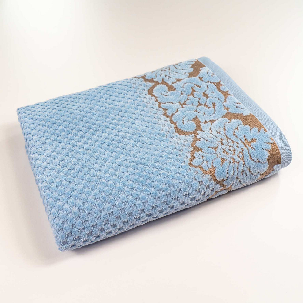 Рушник махровий середній 50x90см Damask Преміум якості Жакардовий з велюром 550г/м2 (Світло-Синій) Суми - фото 1