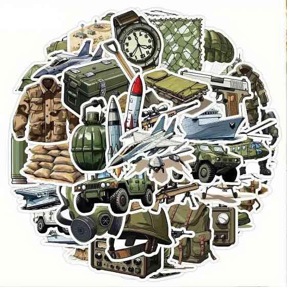 Набор стикеров «Военная техника и снаряжение» – 50 штук, тактические наклейки ПВХ Киев