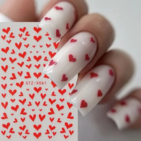 3D стікери для манікюру з червоними сердечками – романтичні наклейки для дизайну нігтів Київ