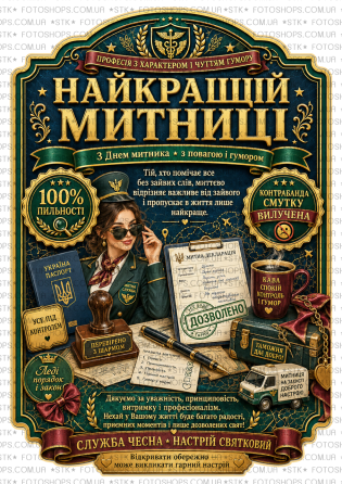 Этикетка на бутылку “Для лучшей таможенницы” + контрэтикетка | наклейка на вино, игристое, шампанское подарок женщине таможеннику Одесса