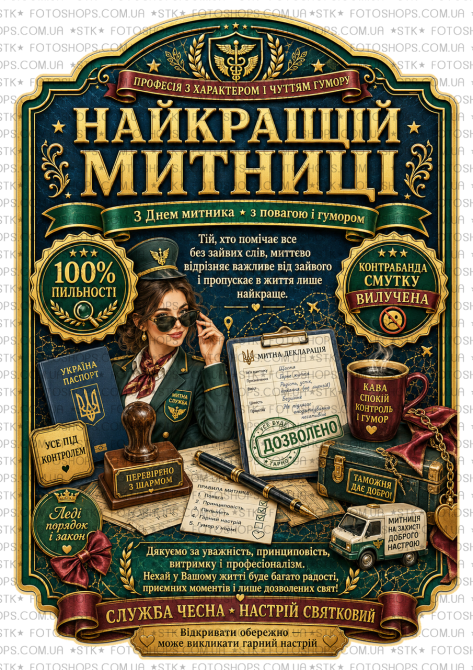Этикетка на бутылку “Для лучшей таможенницы” + контрэтикетка | наклейка на вино, игристое, шампанское подарок женщине таможеннику Одесса - изображение 1