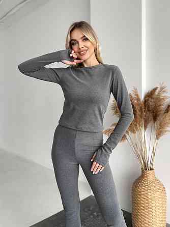 Жіноча повсякденна термобілизна: лонгслів і штани з тканини пума Графіт, L-XL Одеса