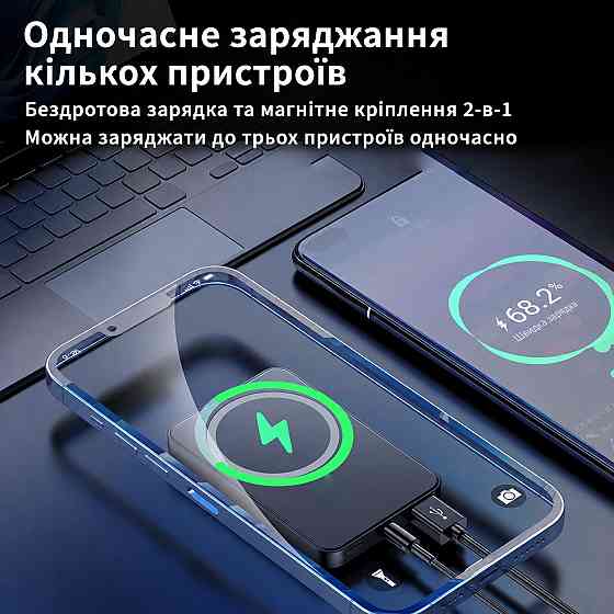 Повербанк 10000 mAh с быстрой зарядкой 22.5W и магнитной беспроводной зарядкой MagSafe 15W,Black Каменец-Подольский