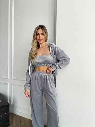 Стильний жіночий теплий велюровий костюм Сірий, 44/46 Одеса