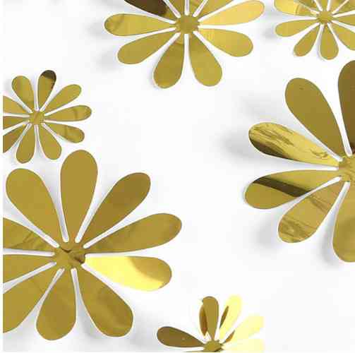 Набір золотих квіточок - 12шт. різних розмірів, пластик, в набір входить 2-х сторонній скотч Київ