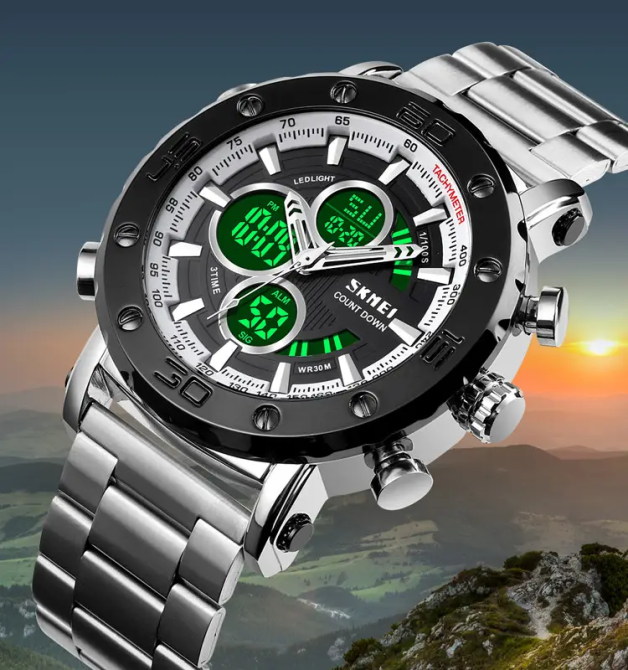 Мужские часы Skmei 1636 с браслетом Серебристый с черным Винница - изображение 6