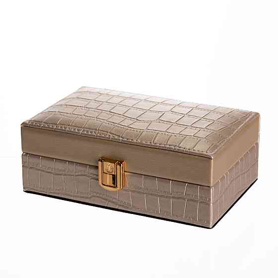 Скринька для прикрас з еко шкіри 3 відділення з дзеркалом 16×10×6 см Золотистий HP-5-18GOLD Київ