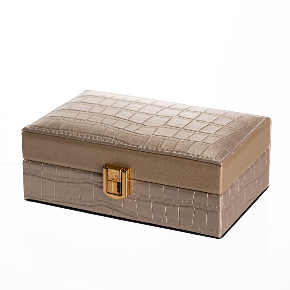 Скринька для прикрас з еко шкіри 3 відділення з дзеркалом 16×10×6 см Золотистий HP-5-18GOLD Київ - фото 1