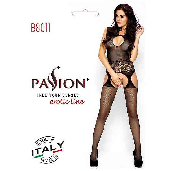 Бодістокінг Passion BS011 black, комбінезон, імітація панчіх і пояса Sex Aura Київ