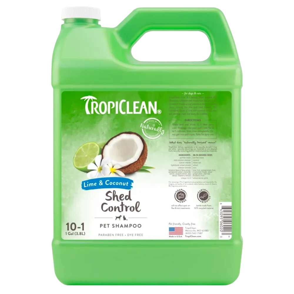 Шампунь для собак та котів TropiClean Shed Control "Лайм і кокос" для прискорення линьки (концентрат 1:10), 3.8 л Вінниця - фото 1