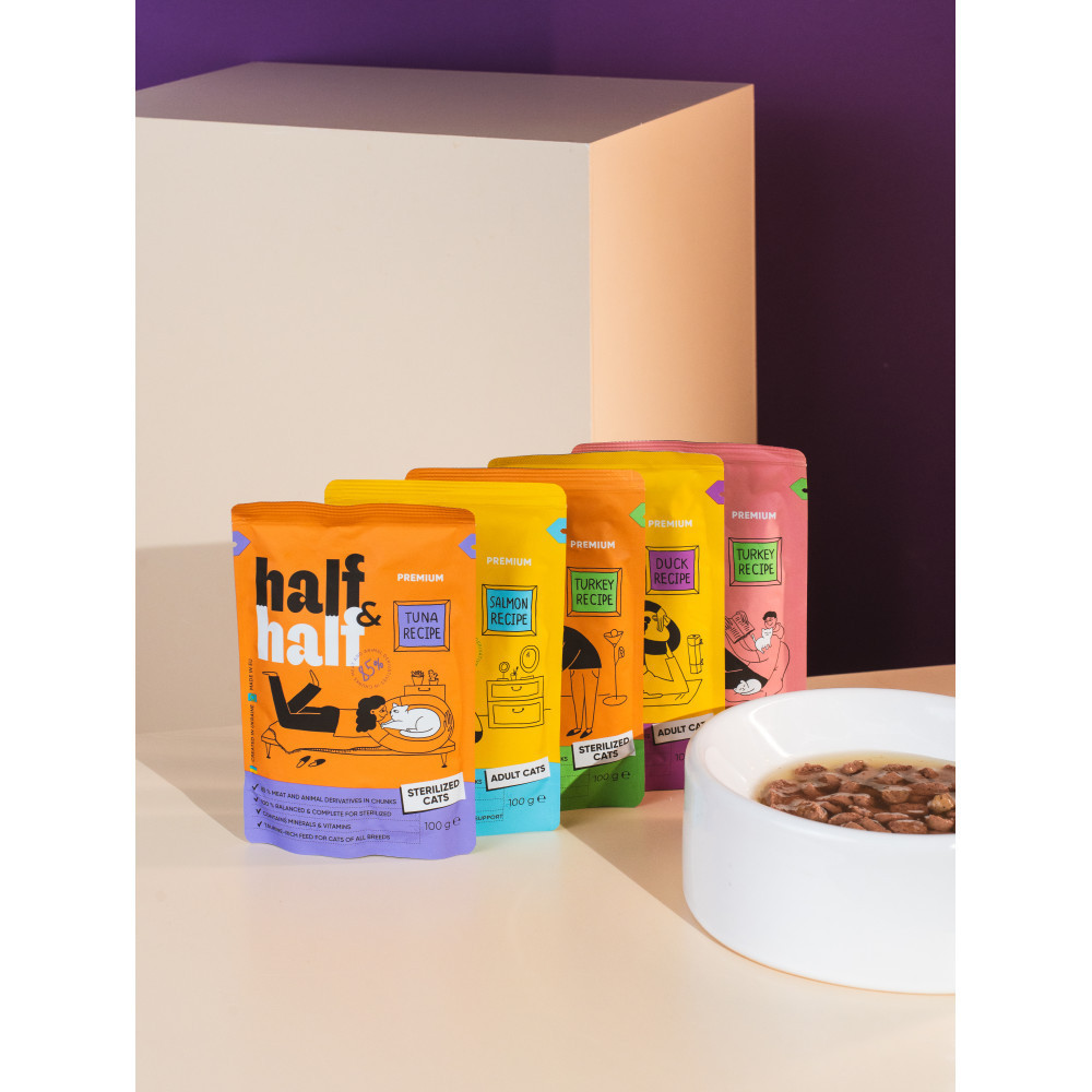 Корм влажный Half&Half для котят, кусочки с индейкой в желе в форме пауча, 100 г Винница - изображение 5