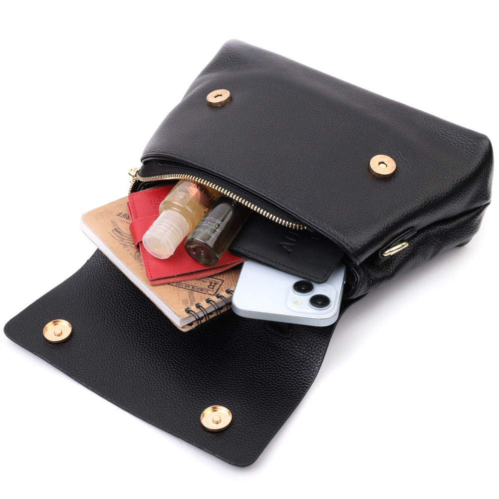 Люксова сумка для жінок з короткою ручкою з натуральної шкіри Vintage 22670 Чорна Київ - фото 10