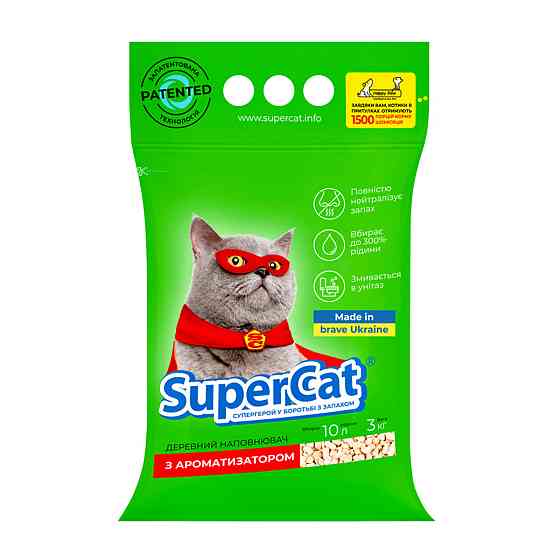 Наполнитель SuperCat с ароматизатором, 3кг (зеленый) Киев