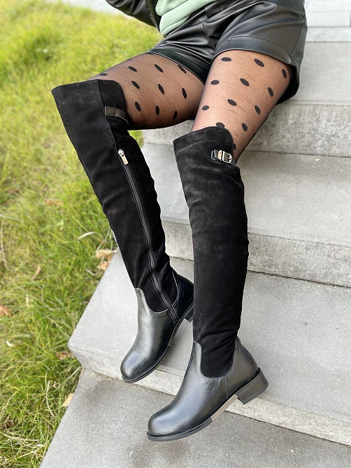 Vesna Ботфорти жіночі VESNA 2411/1 чорні (зима, шкіра+замша натуральна) (4883) 38 Коломия - фото 1