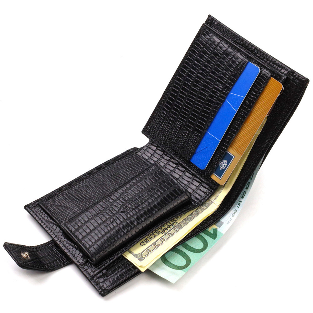 Оригинальный фактурный бумажник горизонтального формата из натуральной кожи с тиснением Черный (CANPELLINI) Киев - изображение 9