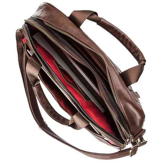 Мужская кожаная сумка под ноутбук на 2 отделения SHVIGEL 19107 Коричневая Киев