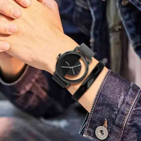 Годинник чоловічий наукові Tomi Gentleman Steel Black (2 ремінці) Київ