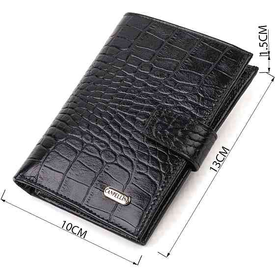 Стильний вертикальний чоловічий гаманець середнього розміру з натуральної шкіри з тисненням під крокодила CANPELLINI 21736 Чорний Київ