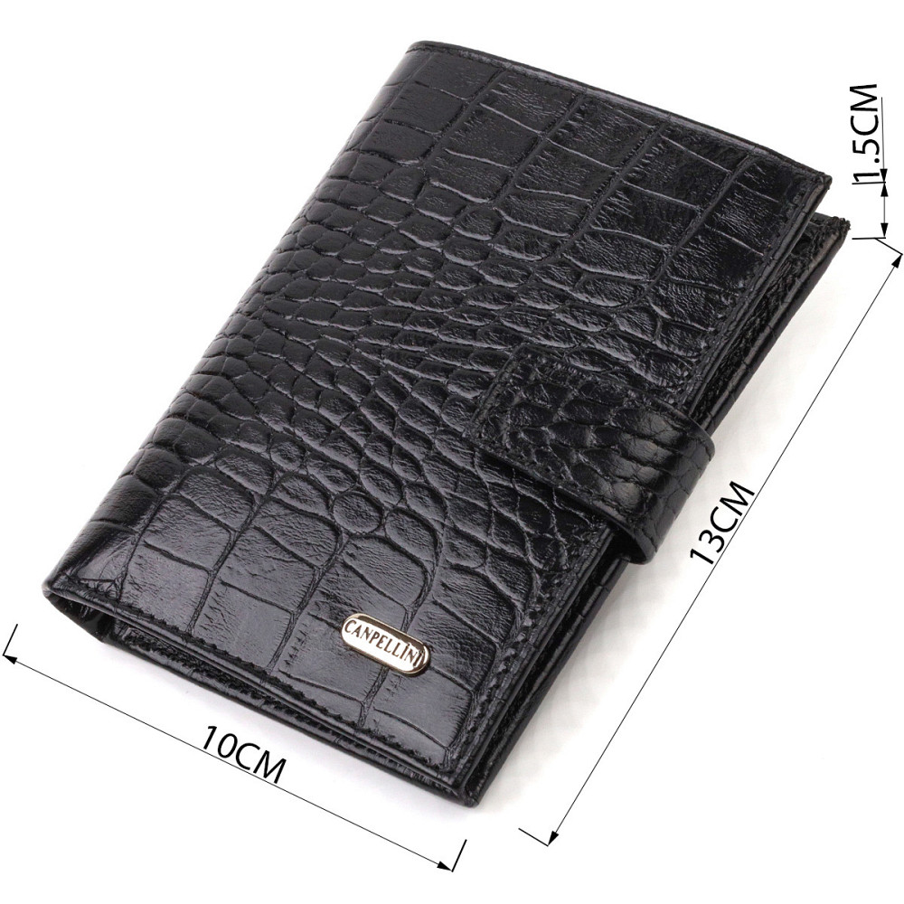 Стильний вертикальний чоловічий гаманець середнього розміру з натуральної шкіри з тисненням під крокодила CANPELLINI 21736 Чорний Київ - фото 3