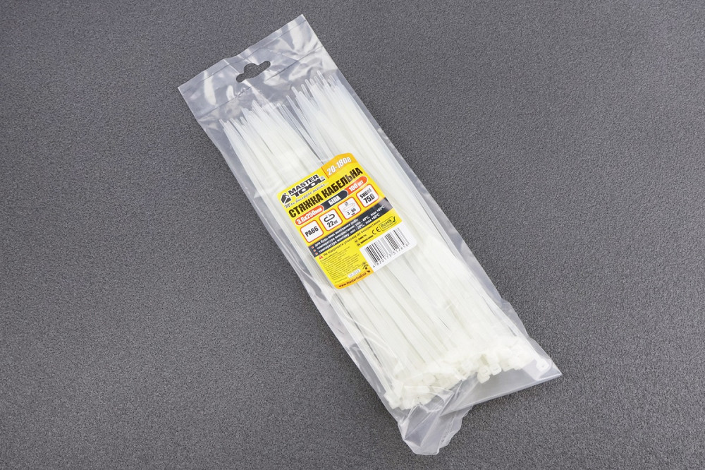 Хомут-стяжка пластикова 3,6x250мм к-кт 100шт, білий 20-1808 Київ - фото 1