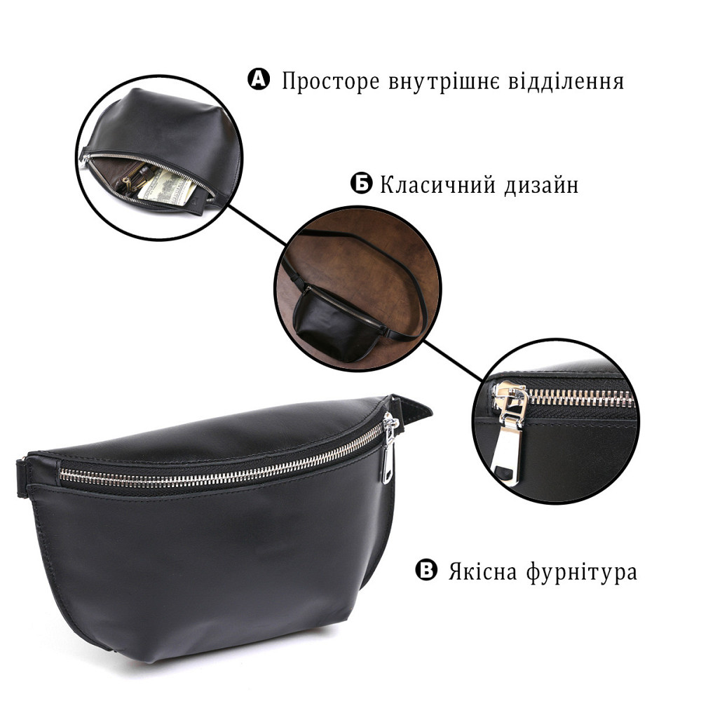 Кожаная универсальная женская бананка Черный (SHVIGEL) Киев - изображение 8