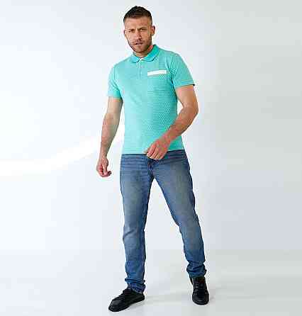 Бавовняна футболка поло чоловіча лазурна в дрібний малюнок  60-62 Запоріжжя