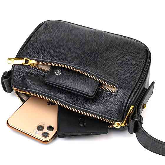 Сучасна сумка на плече крос-боді з натуральної шкіри 22127 Vintage Чорна Київ