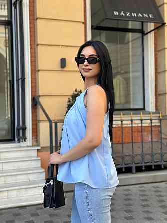 Жіноча блузка без рукавів "Mila" оптом | Норма і батал | Розпродаж моделі Блакитний, 50-52 Київ