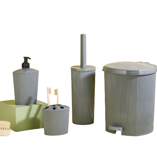 Набір для ванної кімнати 4в1 (відро, йорш, дозатор, стакан) сірий Line ELIF Житомир - изображение 1
