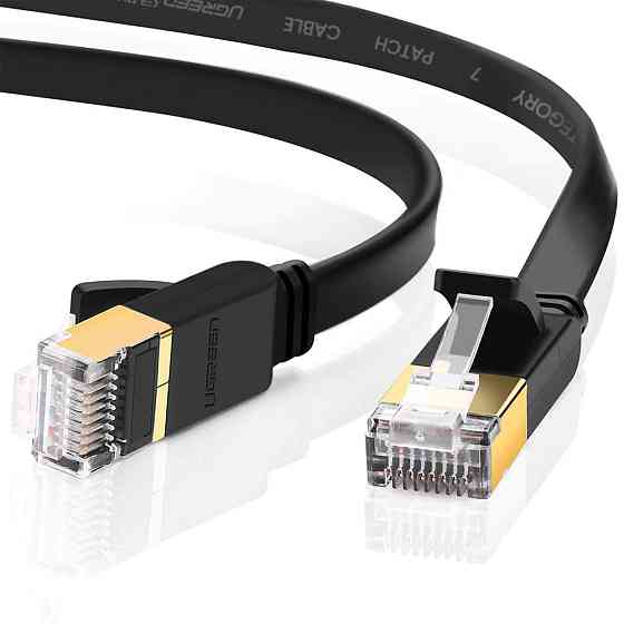 Патч-корд Ugreen NW106 прямий U/FTP (STP) мережевий кабель Ethernet Cat7 11260 (Чорний, 1м, Плоский) Миколаїв