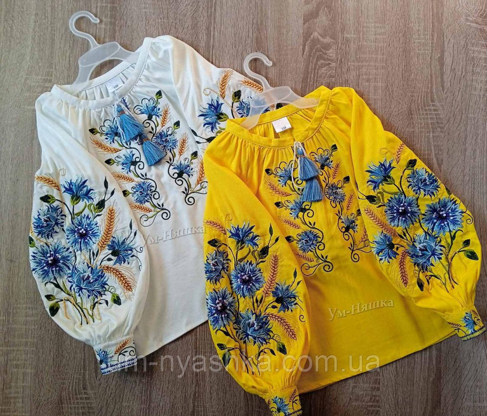 Дитяча вишиванка лляна з волошками та колосками Василина від 158 до 164 Кривий Ріг - фото 1