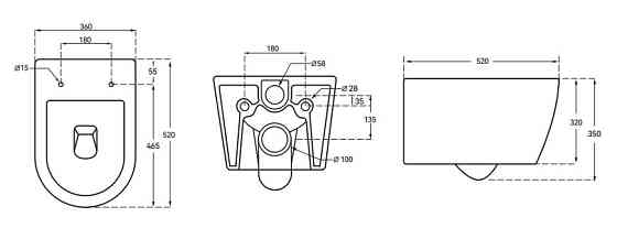 Унитаз подвесной Mixxus ELLIPSE-0306-T3 520x360x365mm, система смыва TORNADO 3.0 (MI6704) Киев