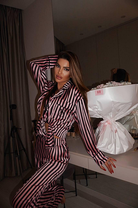 Женская шелковая пижама двойка в полоску Черный, 44/46 Одесса - изображение 9