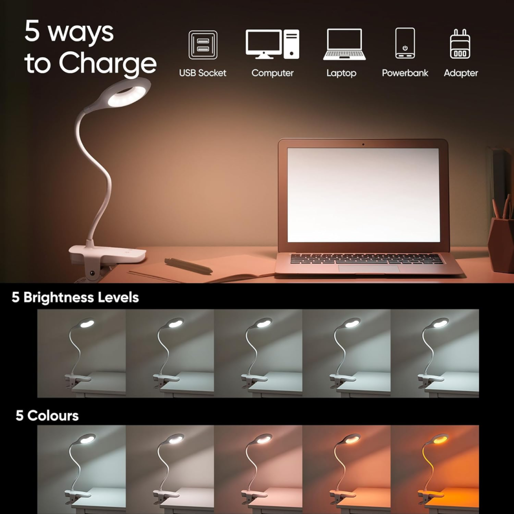 Настольная LED лампа National Lighting 4,5 Вт с аккумулятором, USB, сенсорным управлением, зажимом, гибкой шейкой, 5 цветов Киев - изображение 6