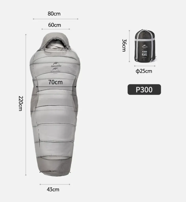 Туристический спальный мешок-кокон Naturehike P300 (до -13C) Серый Киев - изображение 2