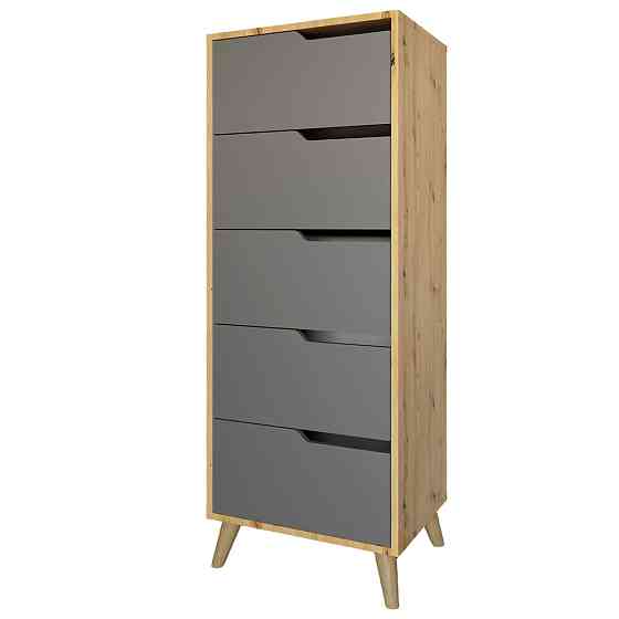 Комод высокий с ножками в цвете Орех светлый 5 ящиков М-ЗОН Борн 500 Дуб Артизан/Антрацит (MZN-031102) Львов