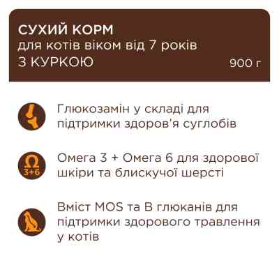 Сухий корм для кішок Club 4 Paws Преміум Adult Cats 7+ з куркою 900 г (4820269144989) Вінниця