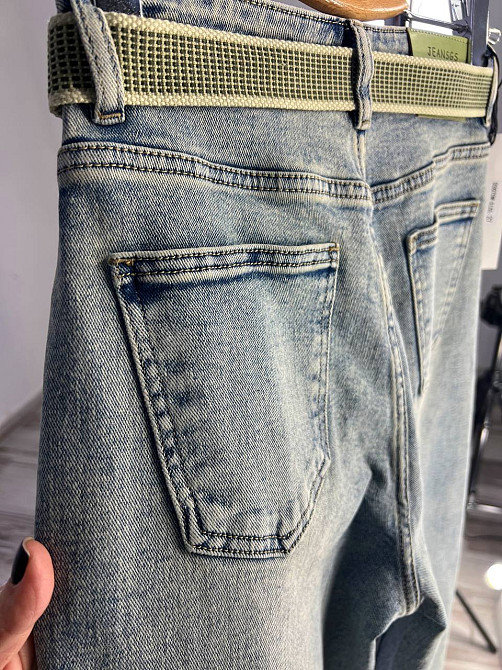 Джинси жіночі DNL 2670 skater mom jeans висока талія з ременем стрейчеві блакитні, блакитний, 29, 29, 77 см, 115 см Київ - фото 5