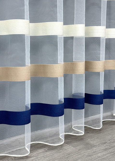 Тюль VR-Textil 1769т Фатин смуги Синій з бежевим і молочним 600х250 см (42-0834) Київ - фото 7