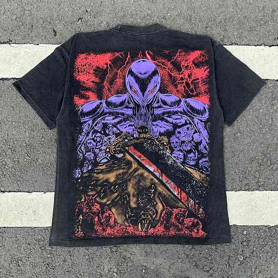 Футболка чоловіча з принтом аніме Берсерк Гутс Доубле Сідед оверсайз (S/M/L) Черний Дніпро