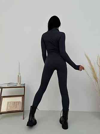 Стильный женский утепленный комбинезон в рубчик на флисе и на потайной молнии Графит, 42/44 Одесса