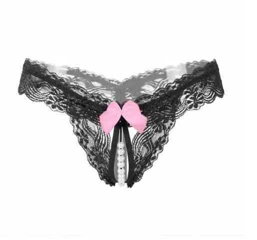 Стрінги з бусинками та бантиком чорні - розмір універсальний (на резинці), 15% нейлон, 85% поліестер Київ