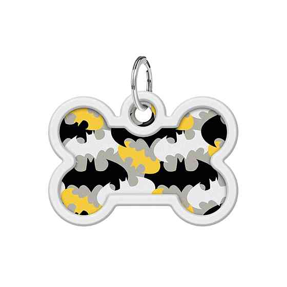 Адресник для собак і котів металевий WAUDOG Smart ID з QR паспортом, малюнок "Бетмен візерунок", кістка, Д 40 мм, Ш 28 мм Київ