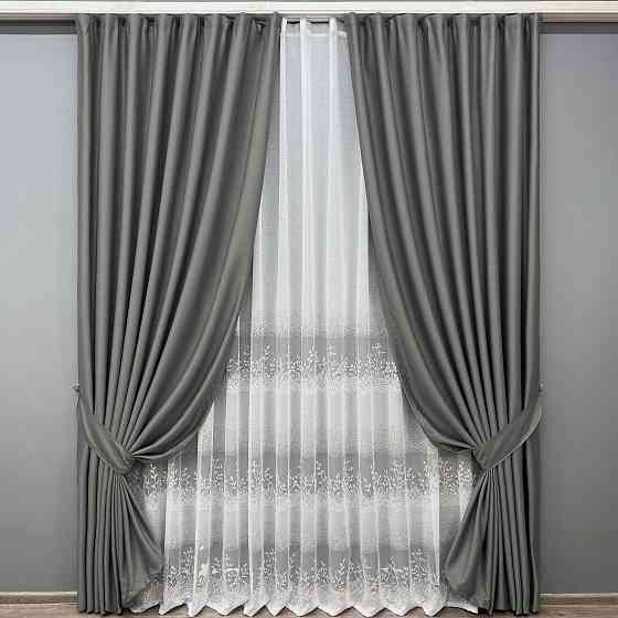 Комплект штор VR-Textil Шеніл 200х270 2шт і Тюль 600х270 1592ш-1680т Сірий з білим 71-195/7 Київ